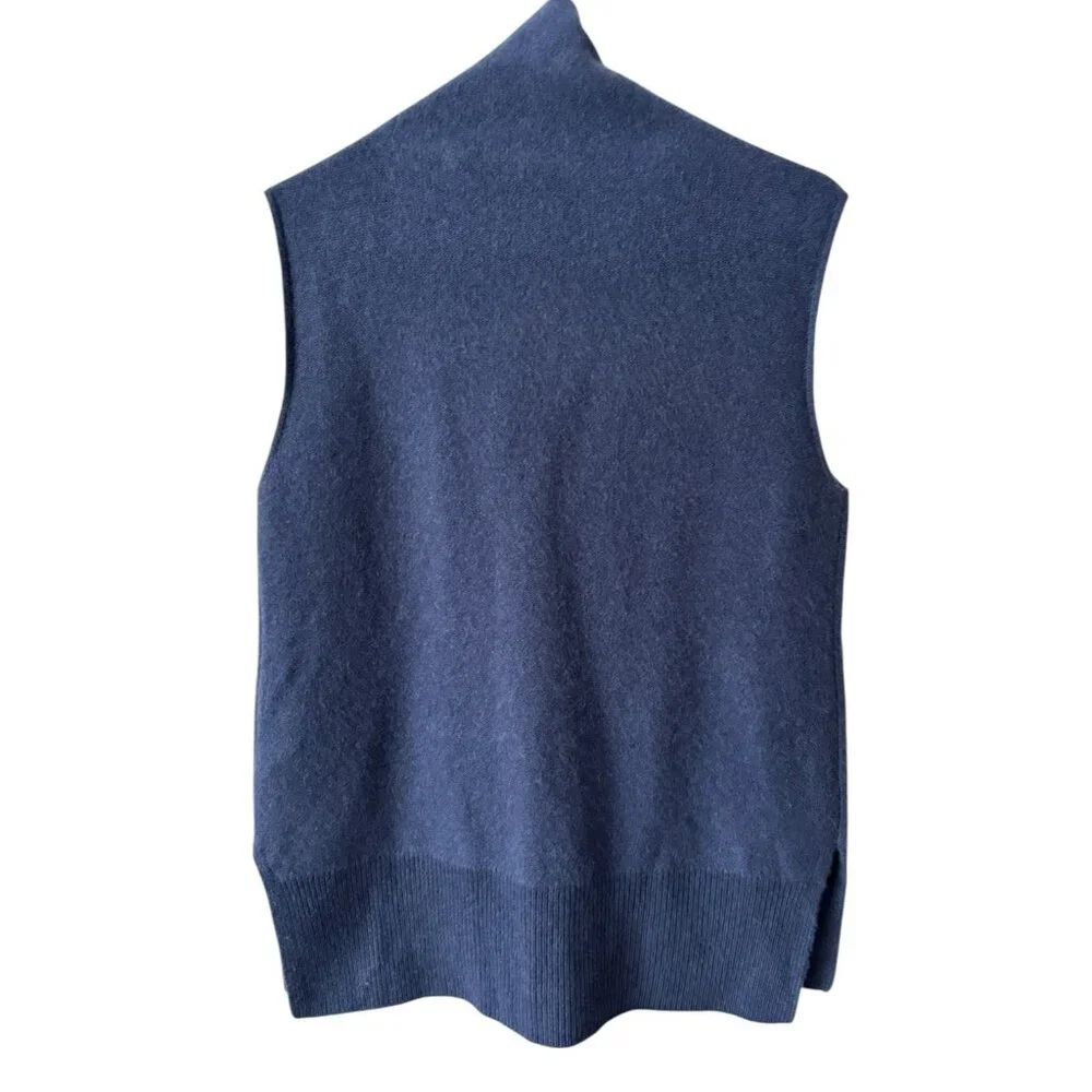 Vince Sweater Womens M Cashmere Blue Sleeveless Turtleneck Sweater Split Side - Picture 3 of 10